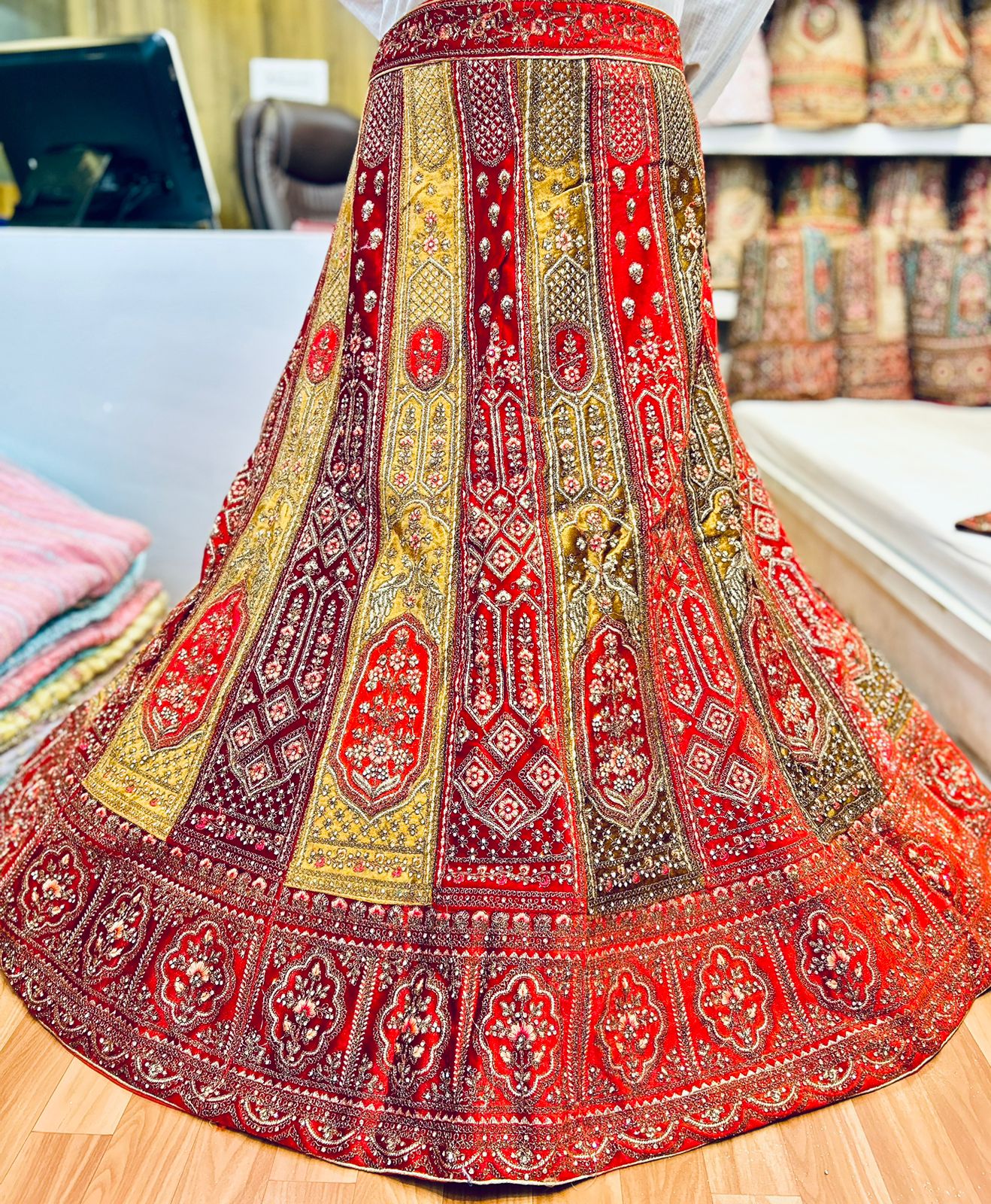 Amazing orange golden bridal Lehenga