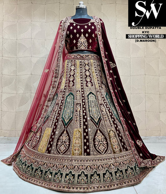 Fabulosa lehenga nupcial con doble dupatta