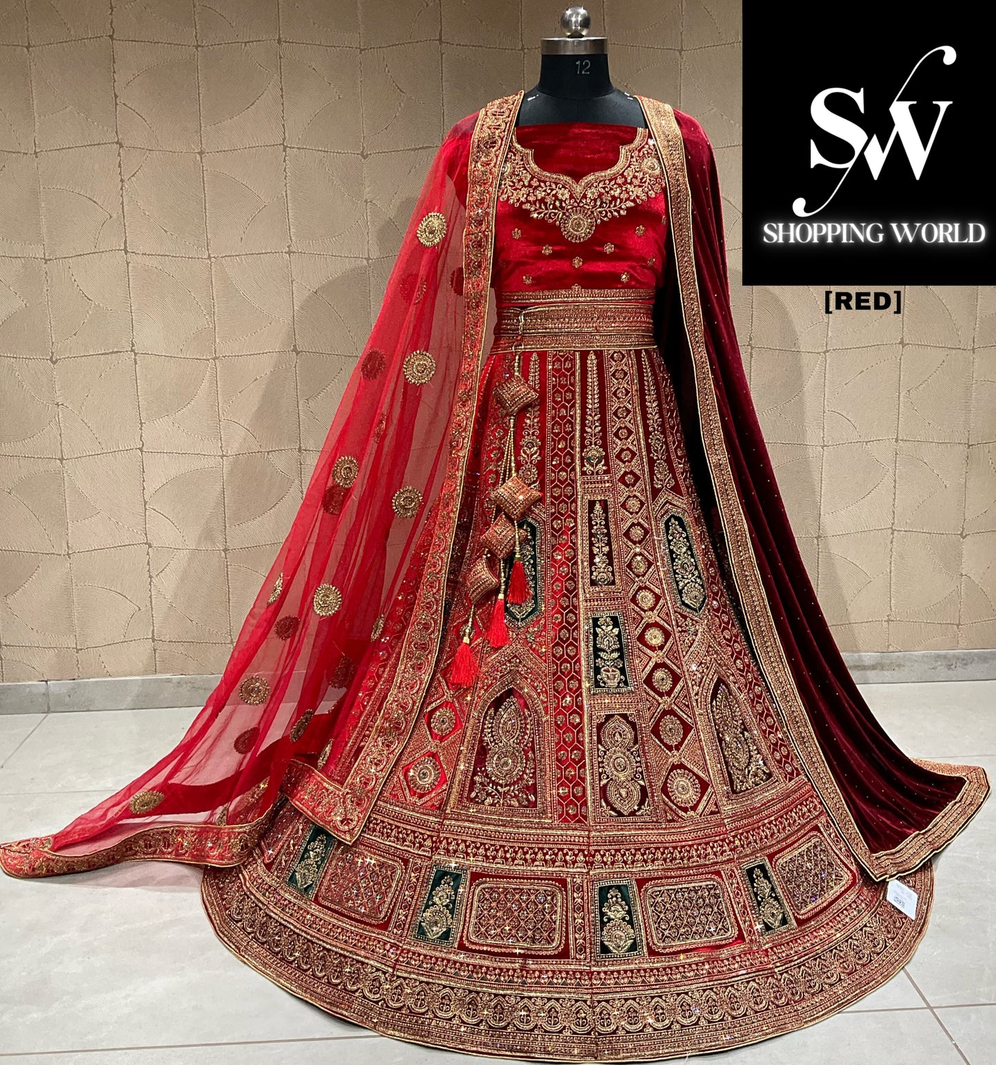 Fantastic red double duptta bridal lehenga