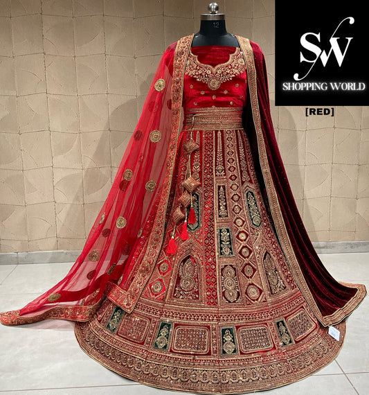 Fantastic red double duptta bridal lehenga