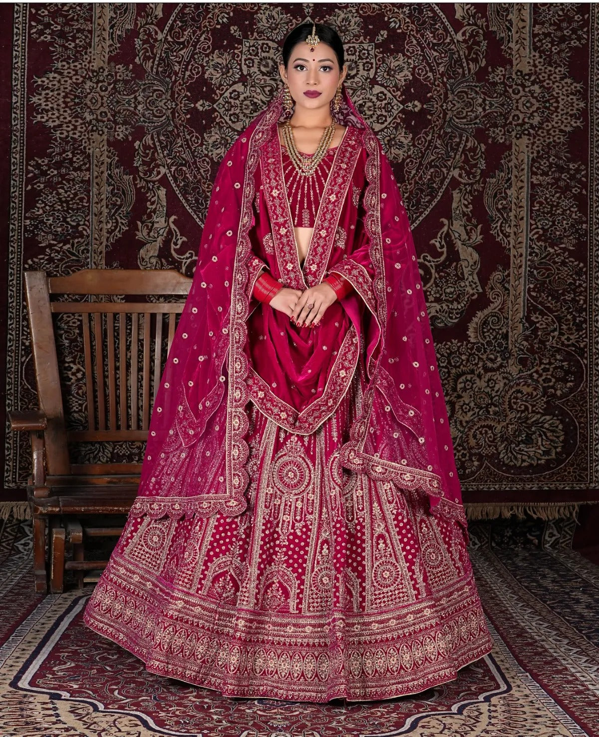 Designer maroon double duptta bridal Lehenga