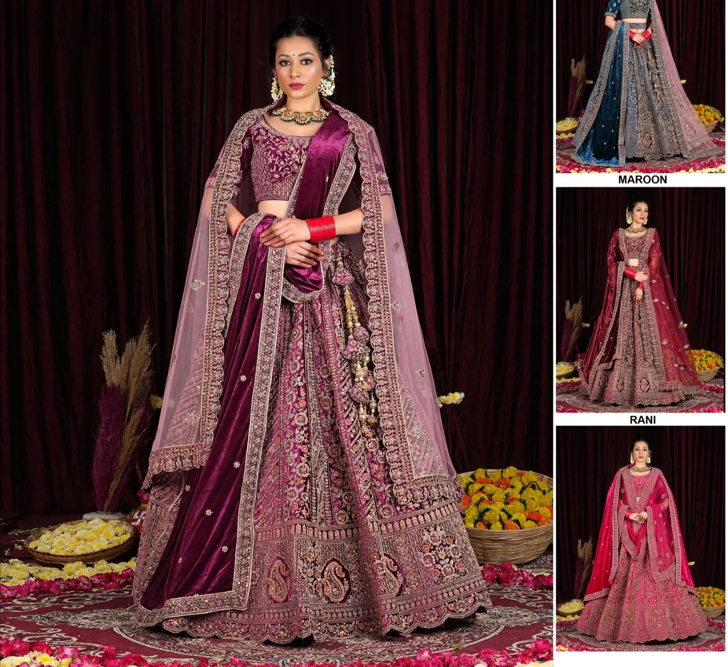 Delightful heavy wine maroon double duptta bridal Lehenga