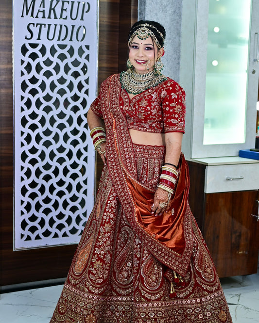 Eye catching maroon Handwork bridal lehenga ( happy customer)