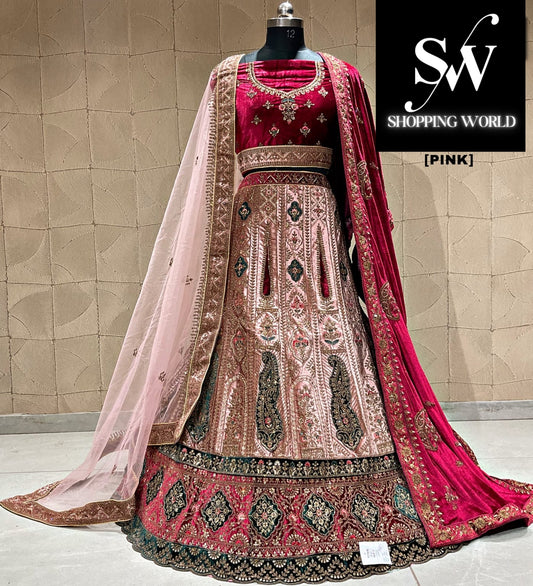 Pleasing pink maroon double duptta bridal lehenga