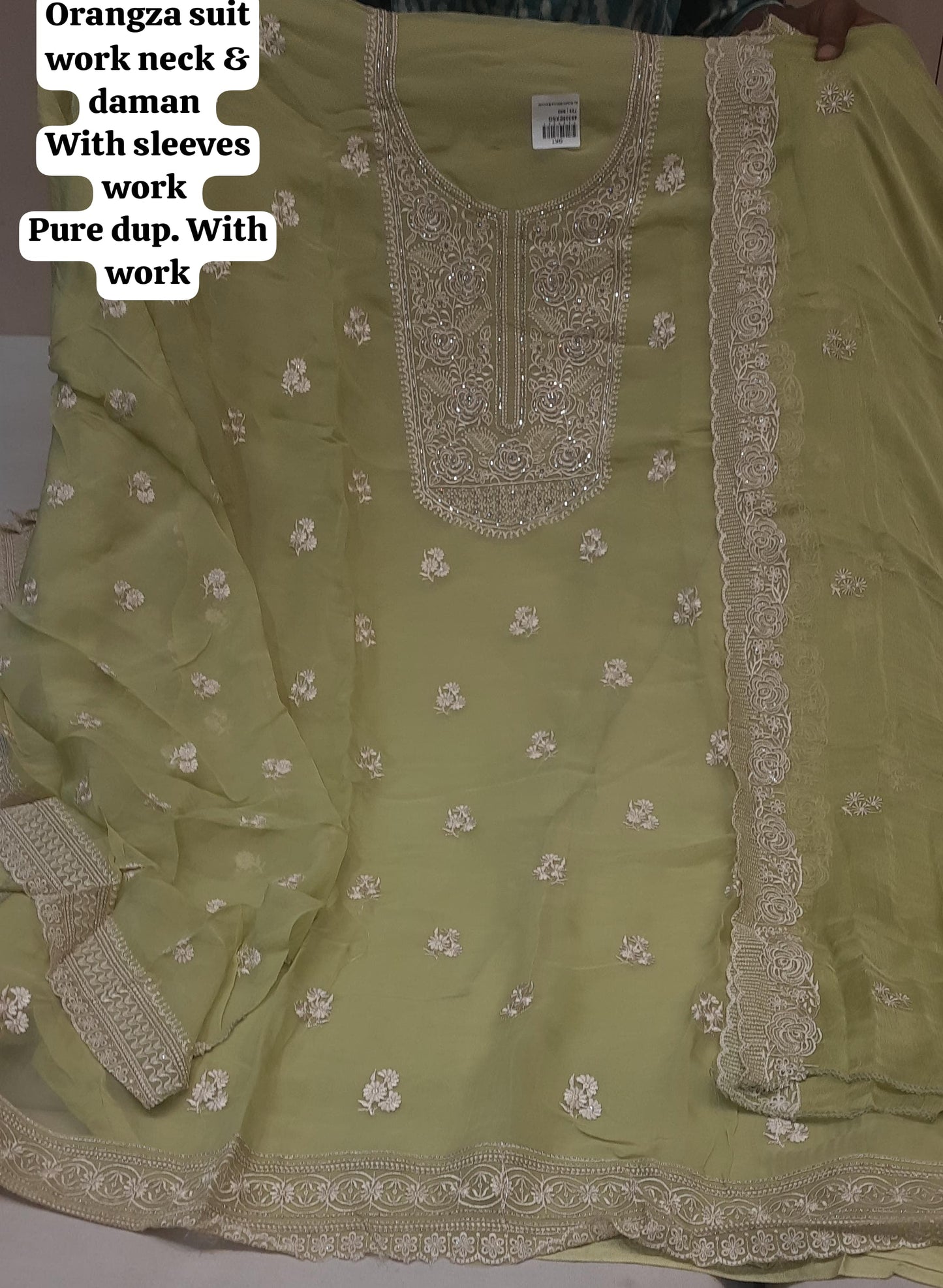 Lavishing light green organza women's unstitched Salwar suits dress material (free size)