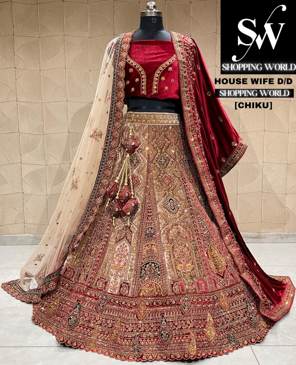 Astonishing chiku golden bridal lehenga