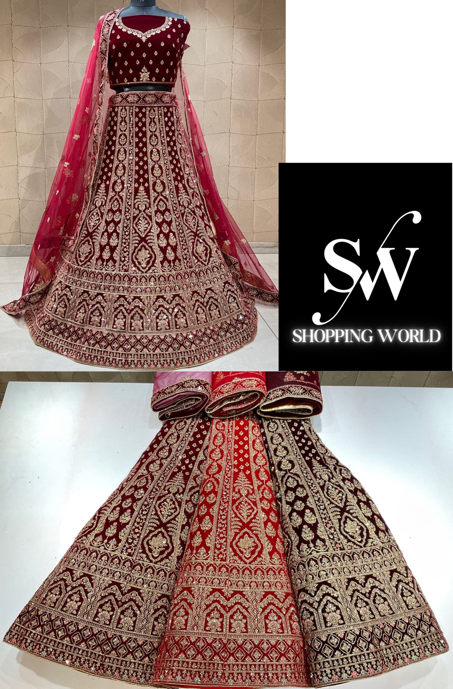 Fantastic maroon double duptta bridal lehenga