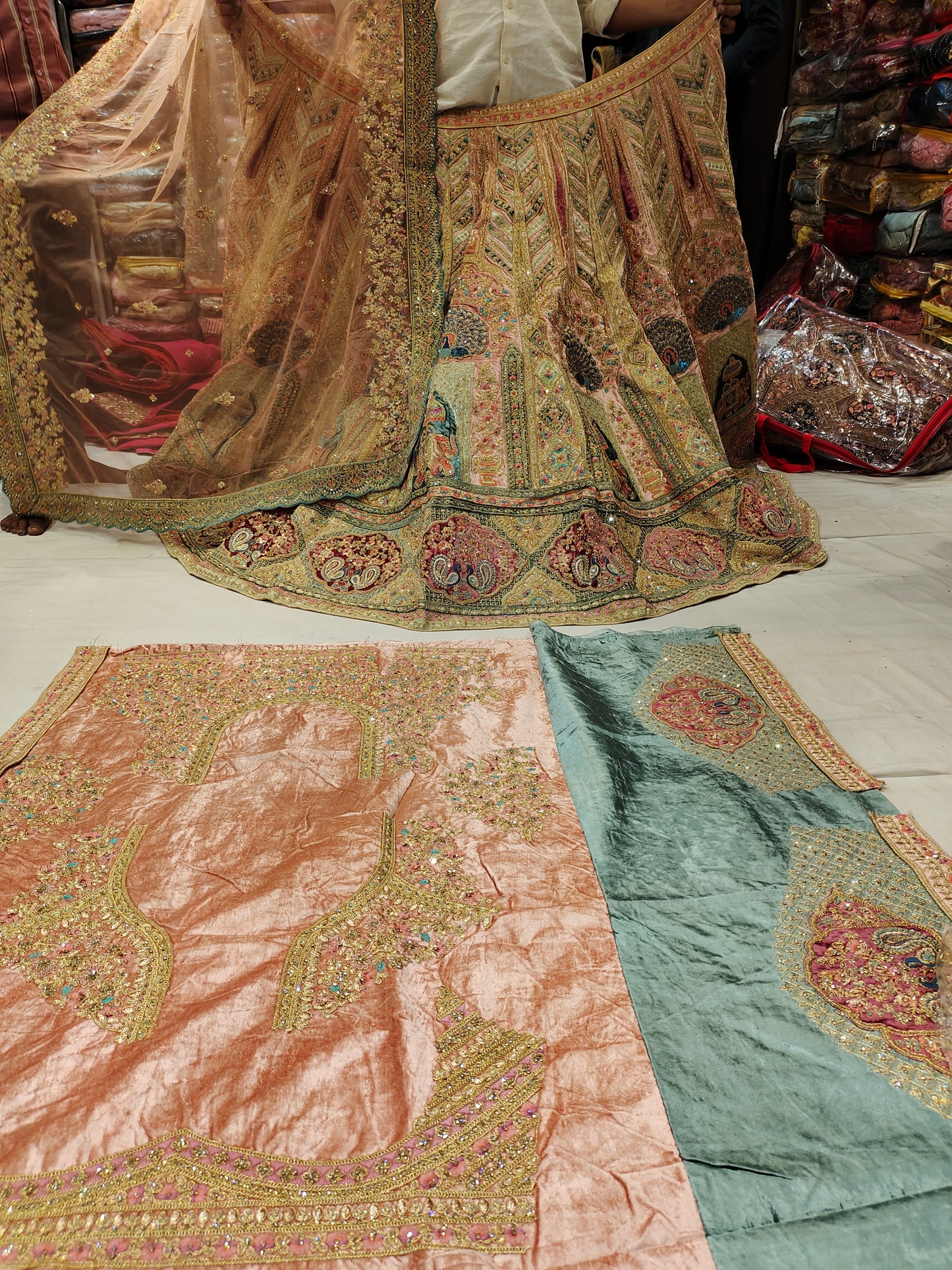 Gorgeous peach Peacock pink Lehenga