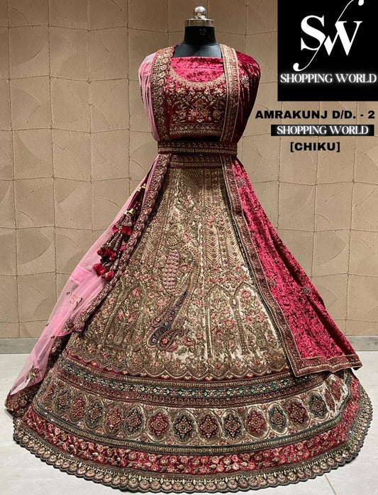 pleasing chiku golden bridal lehenga