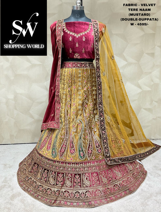 Glamorous peacock mustard double duptta bridal lehenga