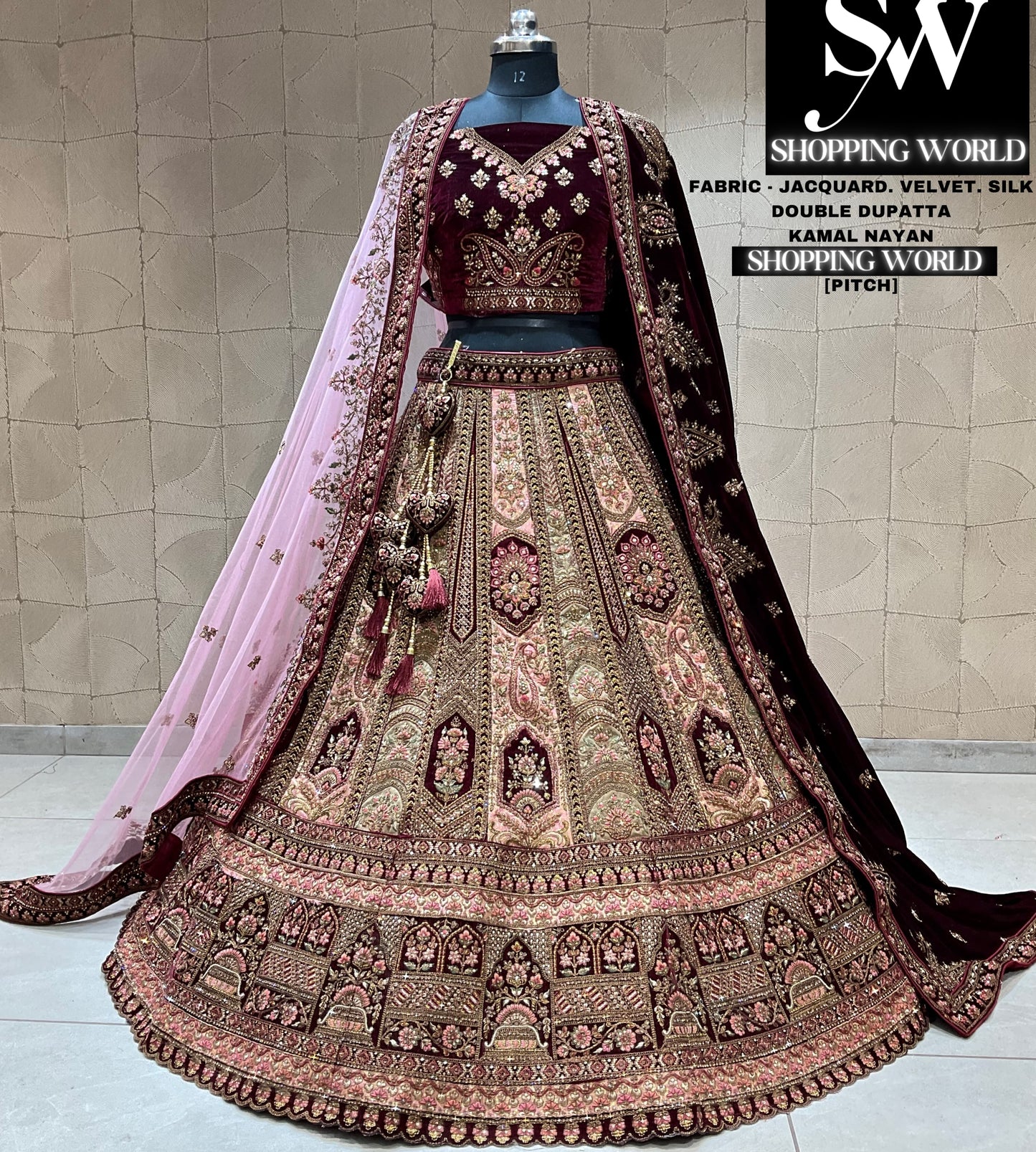 Fantastic peach pink maroon bridal lehenga