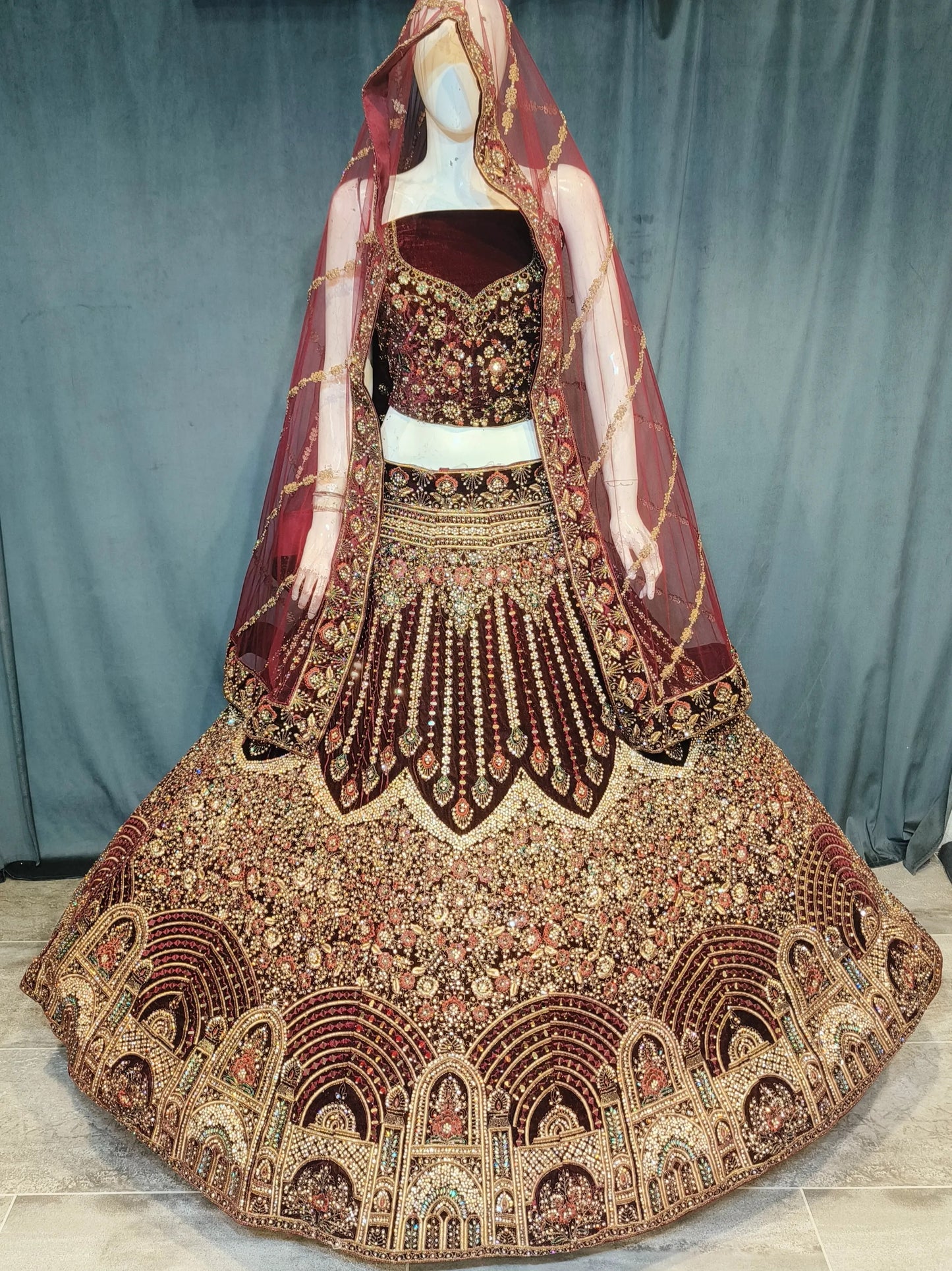 Pleasing maroon bridal lehenga