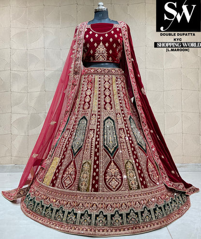 Fabulosa lehenga nupcial con doble dupatta