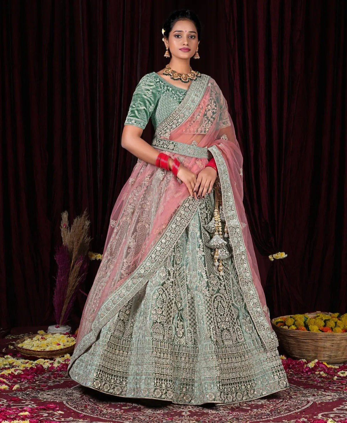 Glamorous pista green Lehenga