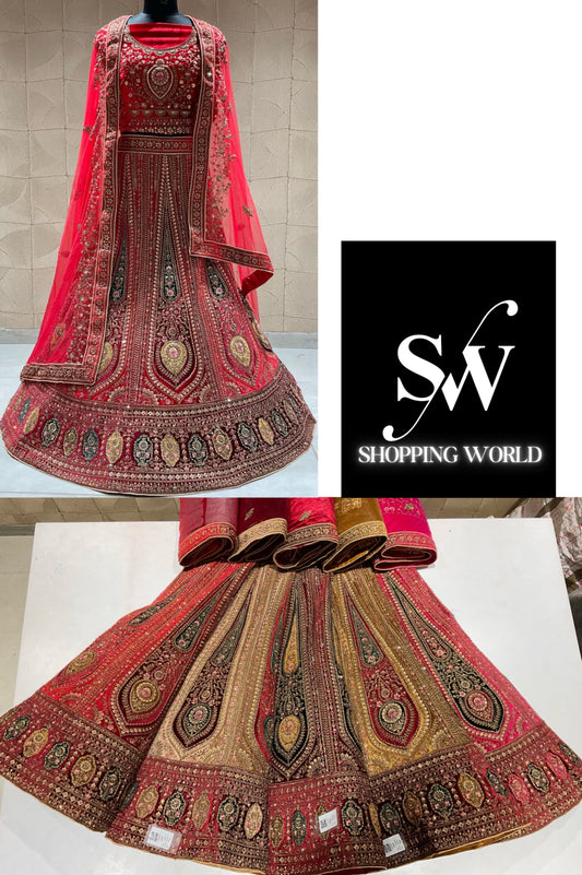 Lavishing maroon double duptta bridal lehenga