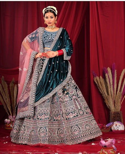 Amazing teal blue double duptta bridal Lehenga