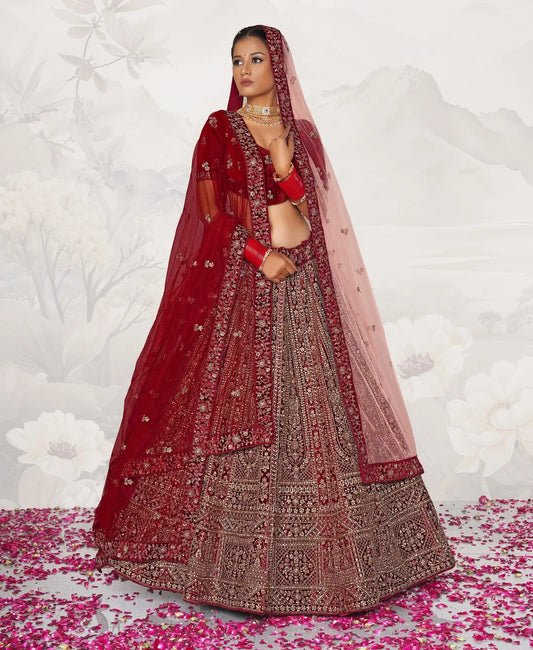 Majestic maroon double duptta bridal Lehenga