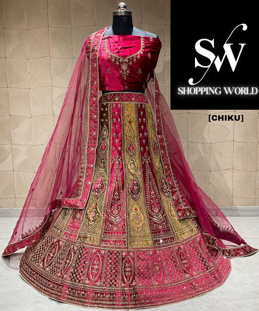 Eye catching chiku double duptta bridal lehenga