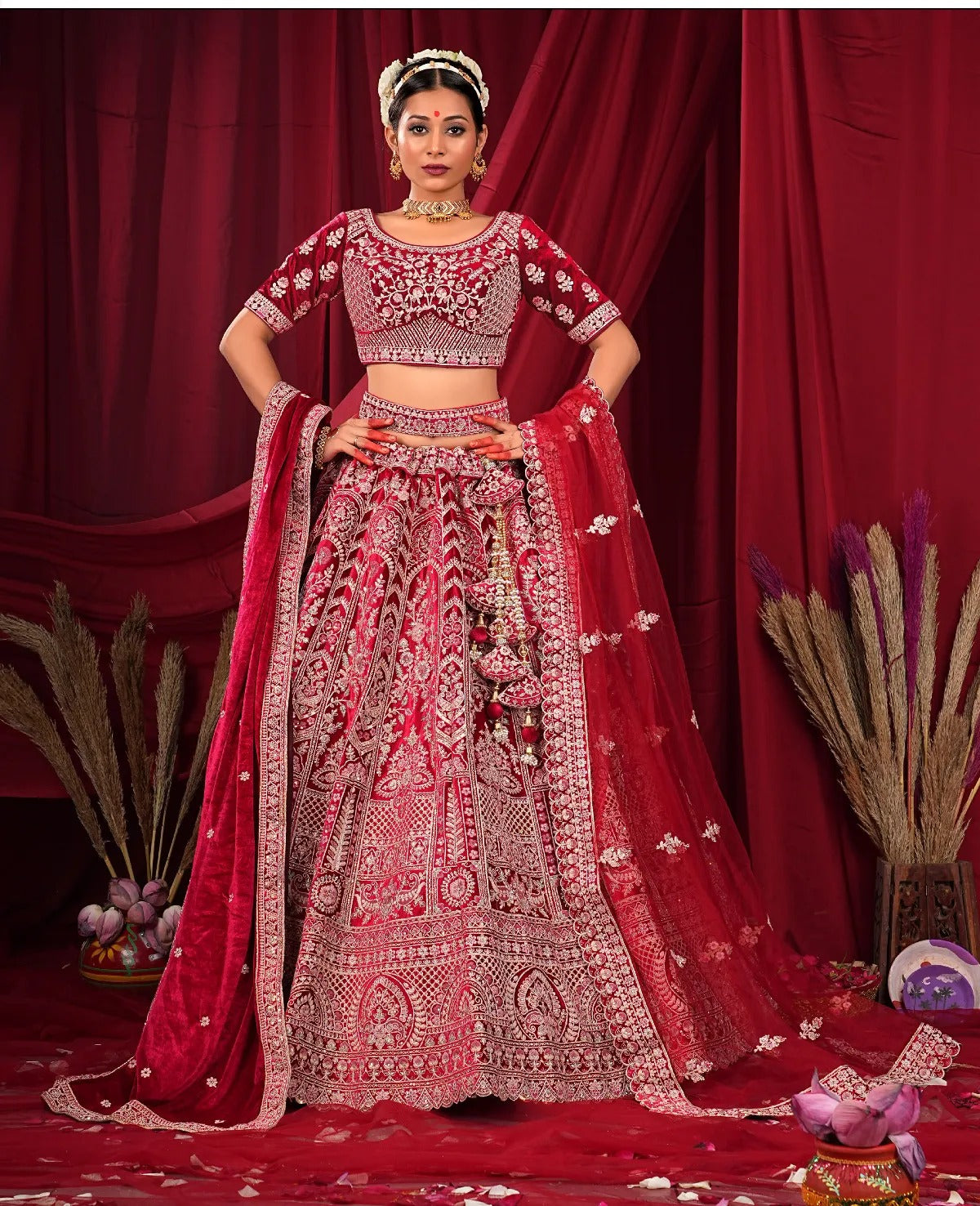 Pretty maroon double duptta bridal Lehenga