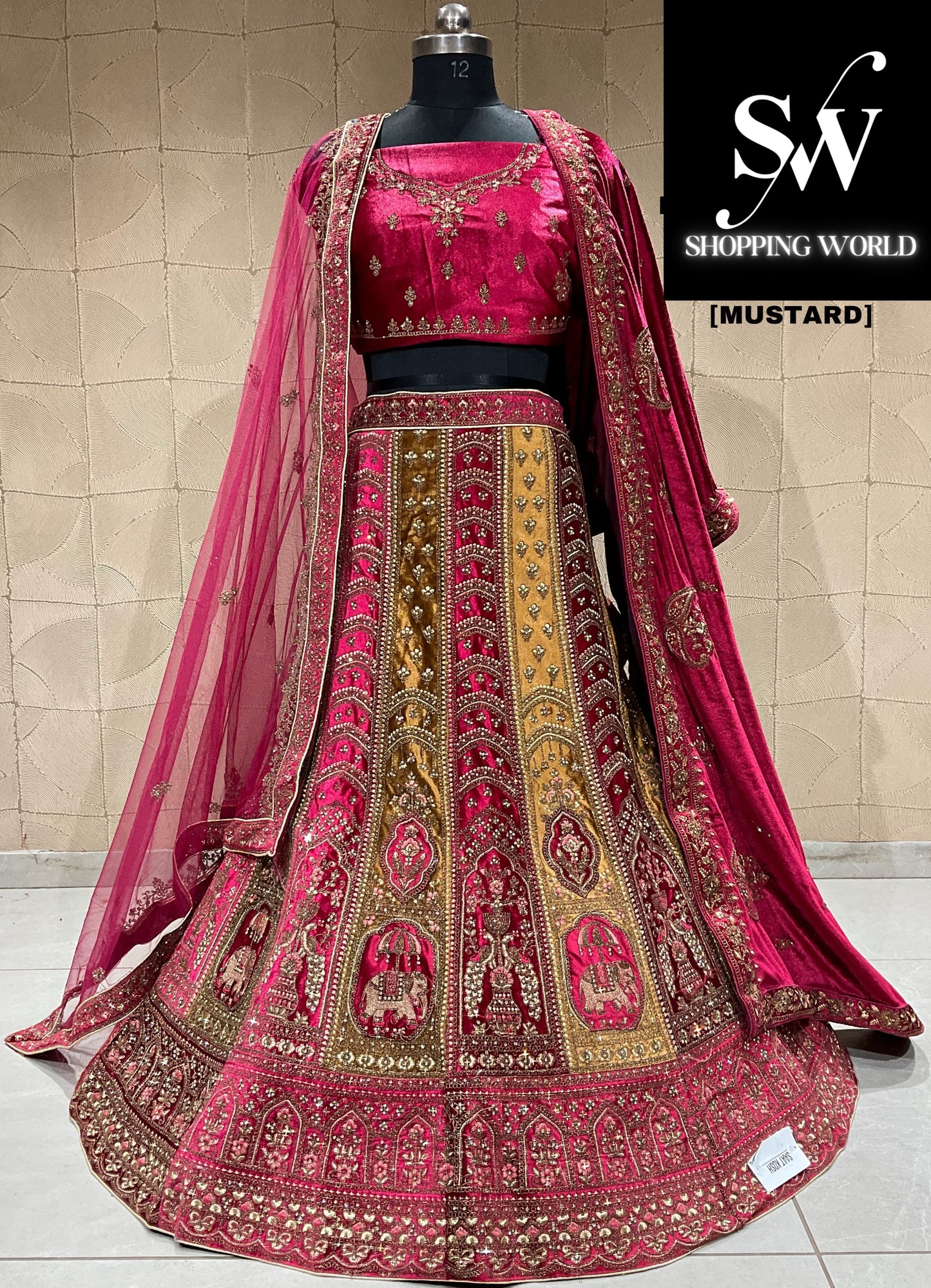 Glamorous maroon mustard double duptta bridal lehenga