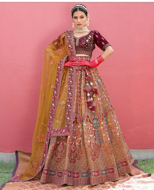 बहुत बढ़िया सुनहरा सरसों दुल्हन Lehenga