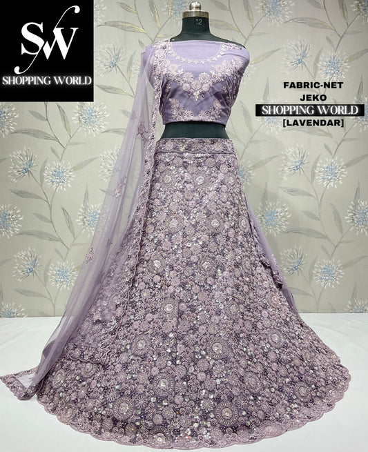 Fabulosa lehenga de color morado lavanda