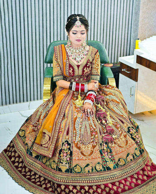 भव्य सरसों भारी दुल्हन lehenga (खुश ग्राहक)