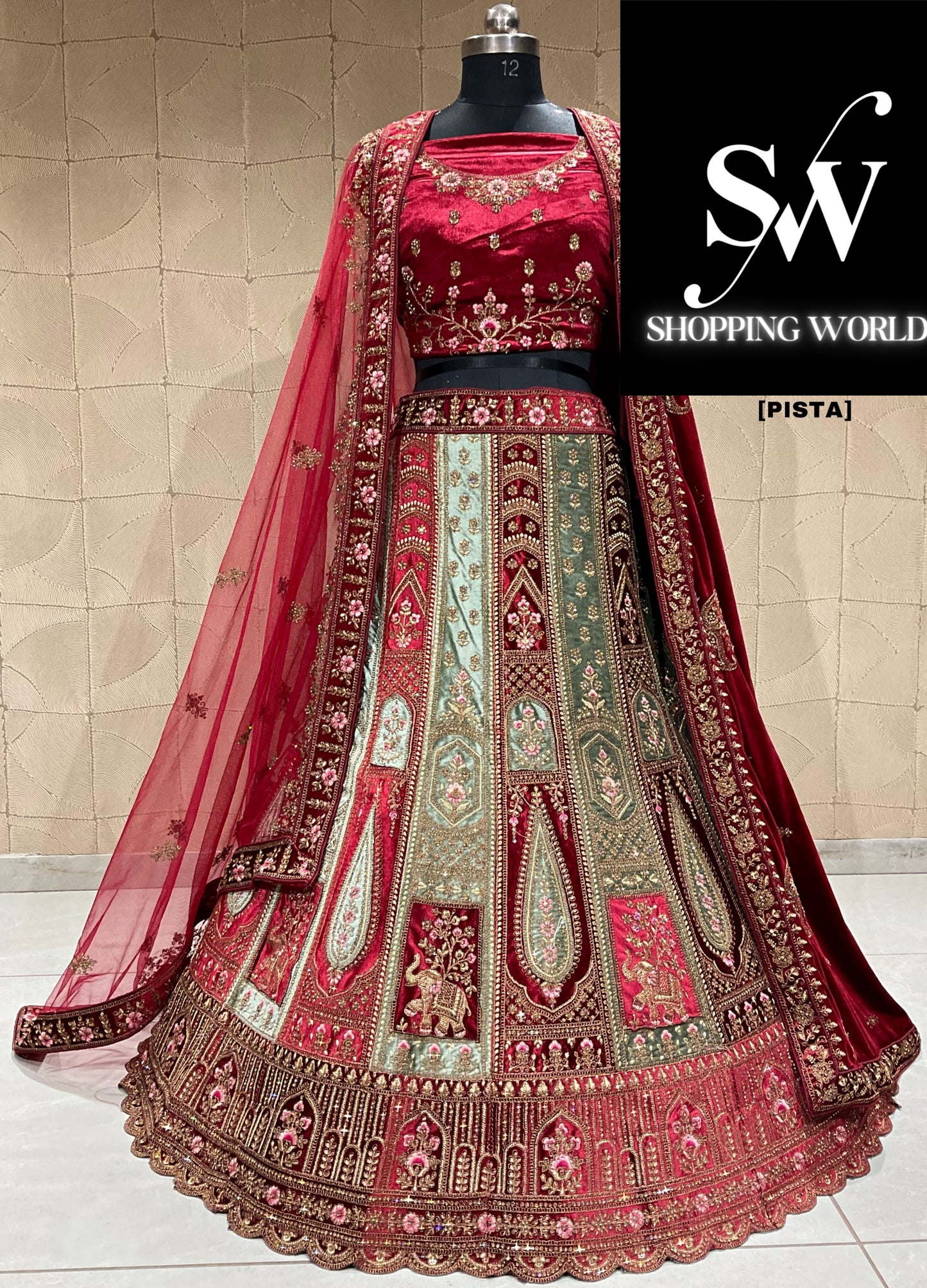 Majestic maroon pista green double duptta bridal lehenga