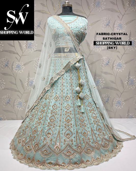 Encantadora lehenga azul cielo