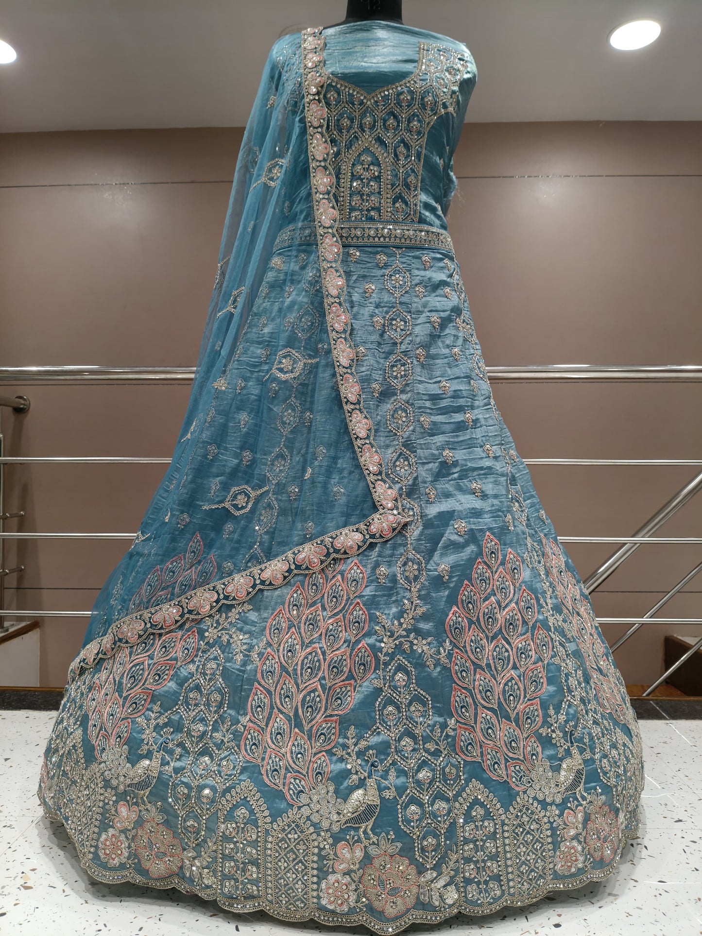 Tremendous sky blue peacock lehenga