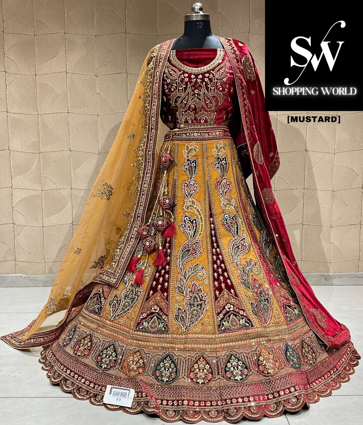 Good looking mustard double duptta bridal lehenga