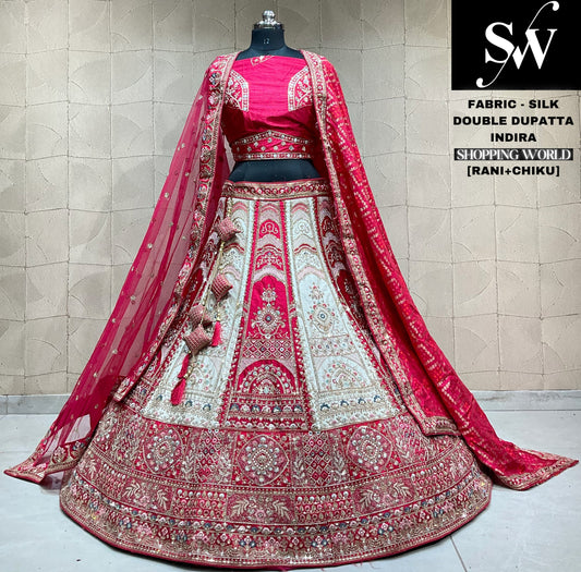 Agradable lehenga nupcial rani chiku doble duptta