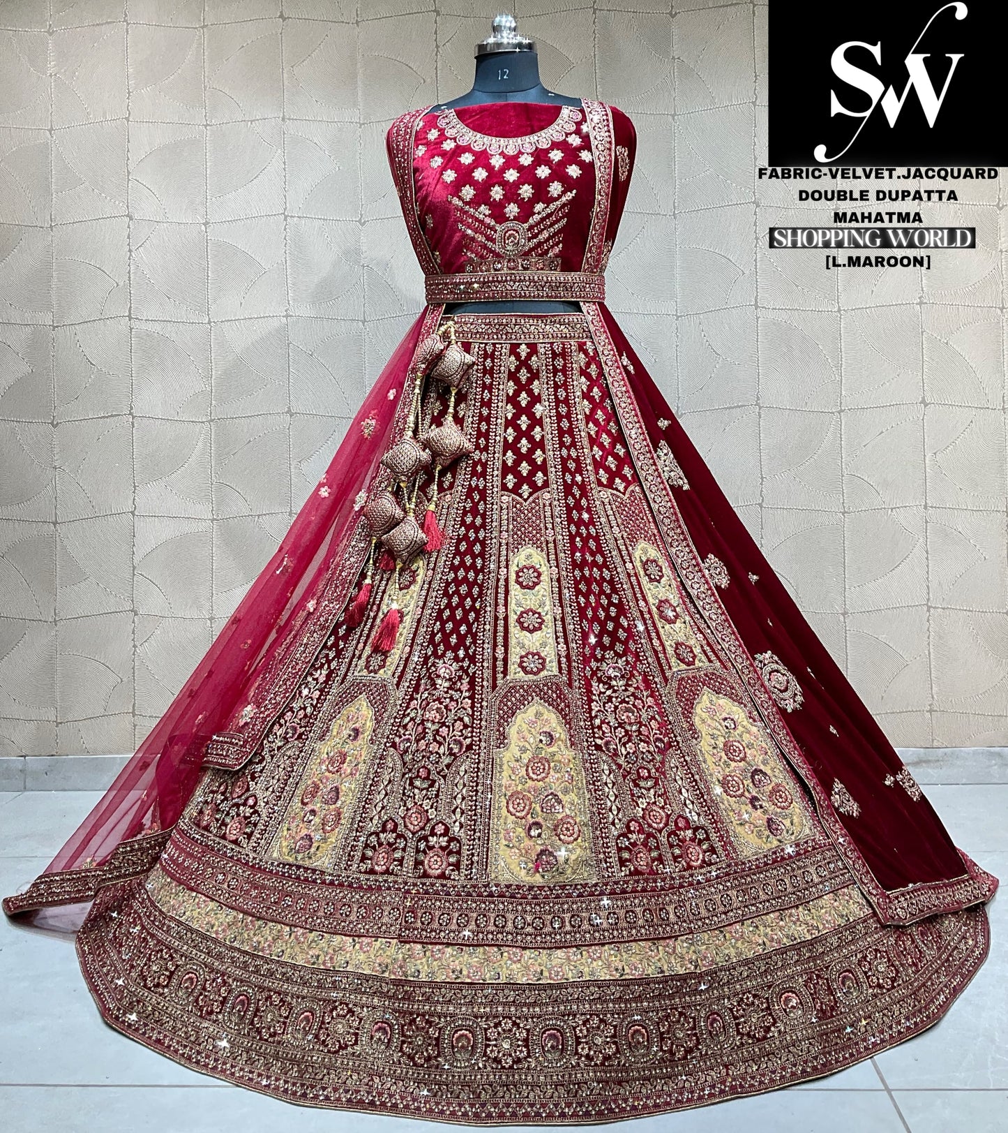 Attractive light maroon double duptta bridal lehenga