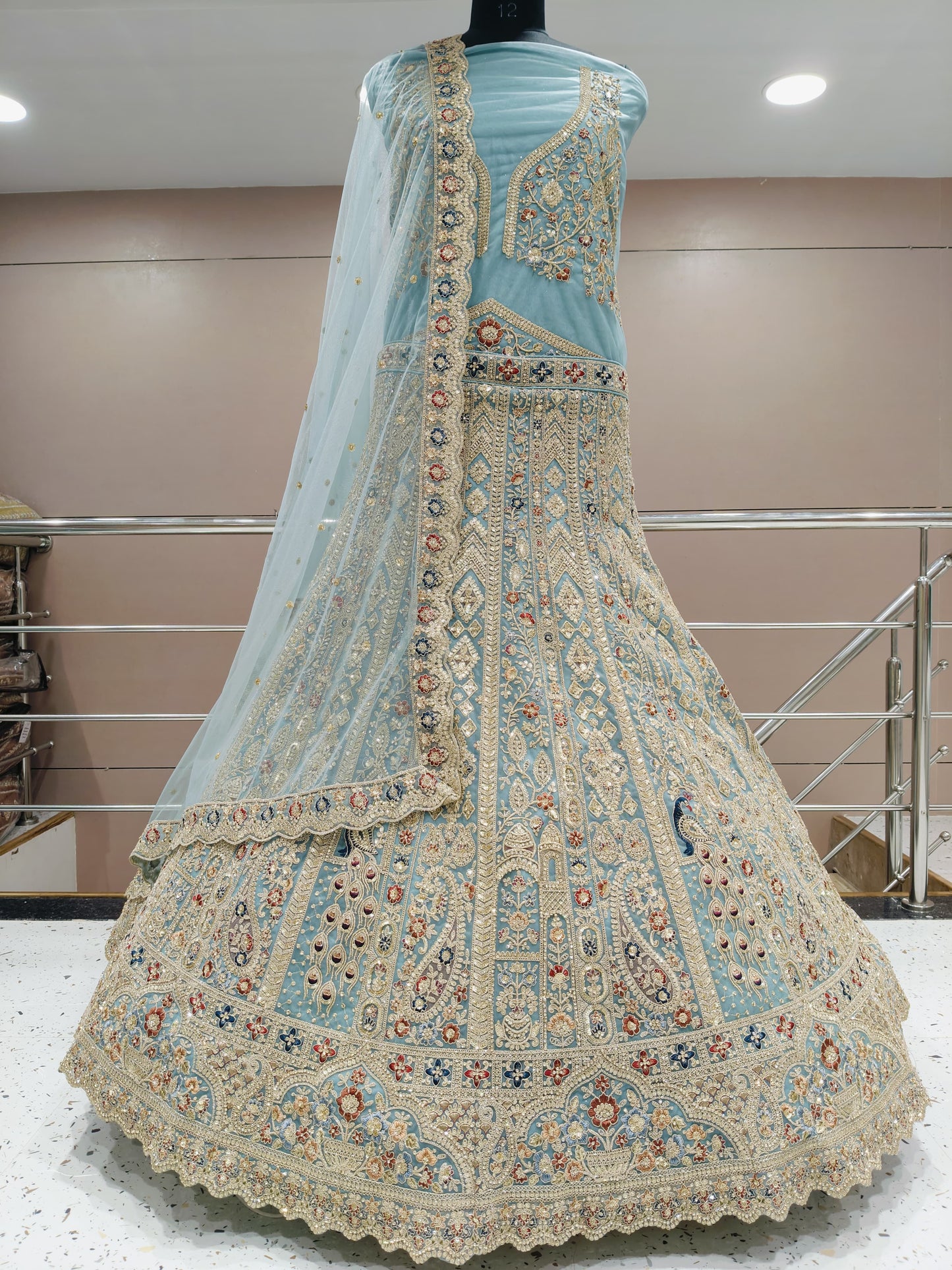 Attractive sky blue peacock lehenga