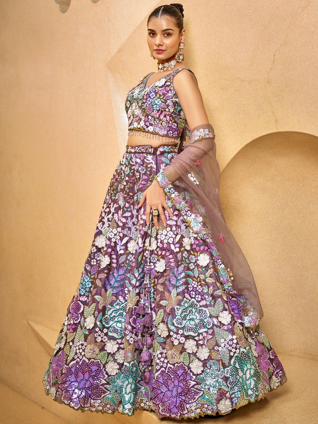 Majestic purple floral Lehenga