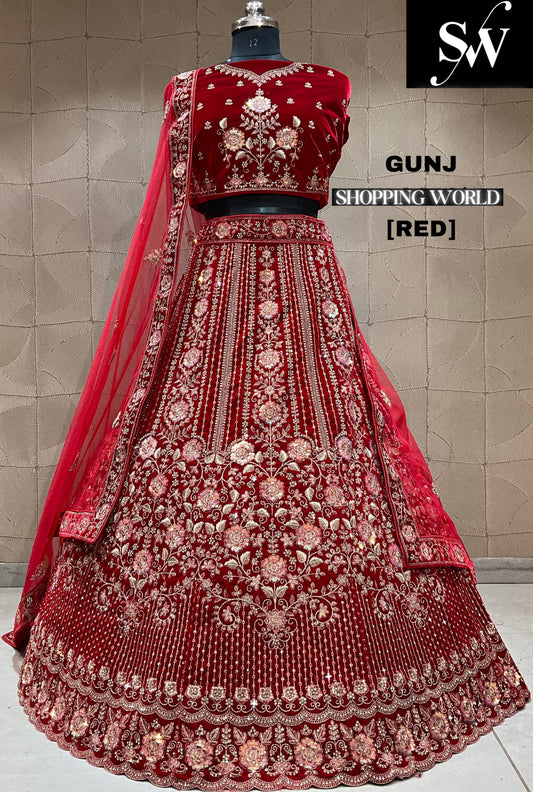 Lehenga nupcial de duptta doble roja algo diferente