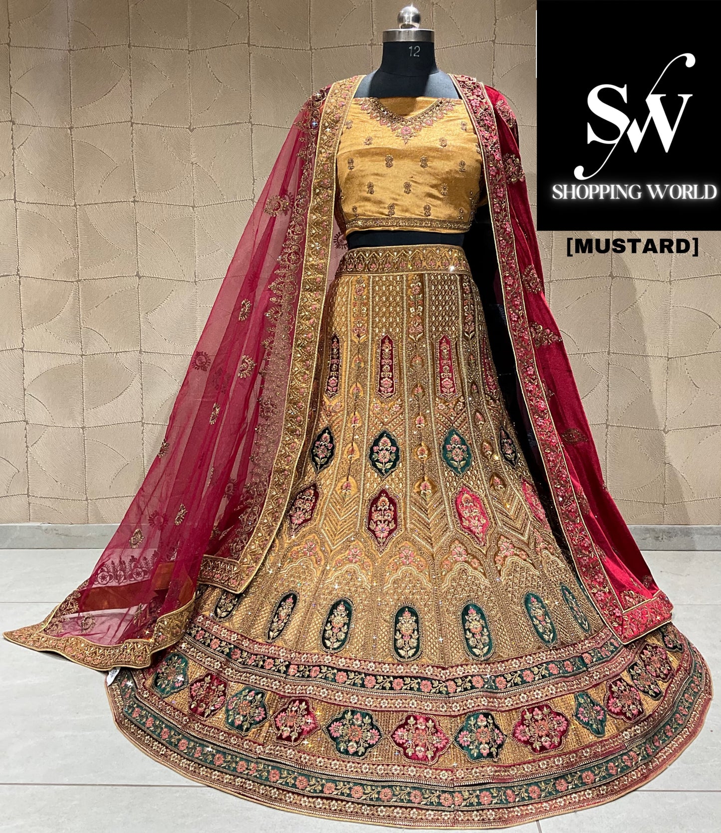 Designer mustard double duptta bridal lehenga