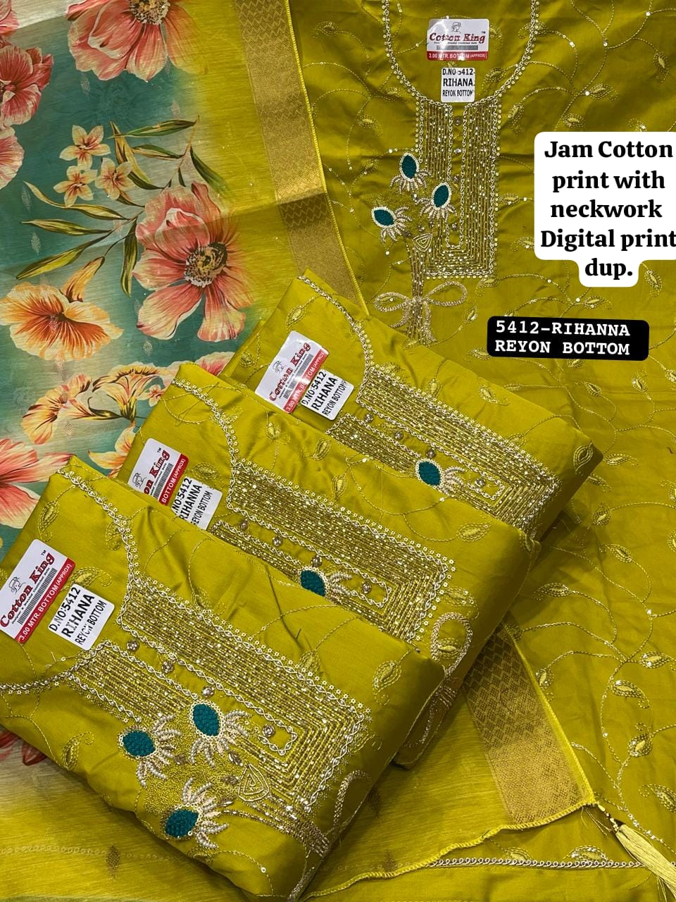 Tremendous jam cotton yellow mustard women's unstitched Salwar suits dress material (free size)