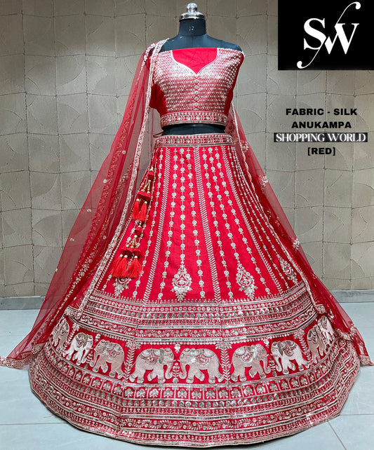 ¡Guau! Lehenga nupcial con doble dupatta gajraj en color rojo y rosa