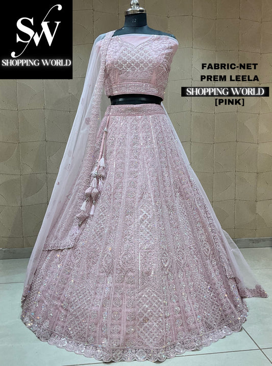 Lehenga majestuosa de color rosa bebé