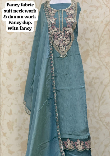 Fancy sky blue women's unstitched Salwar suits dress material (free size)