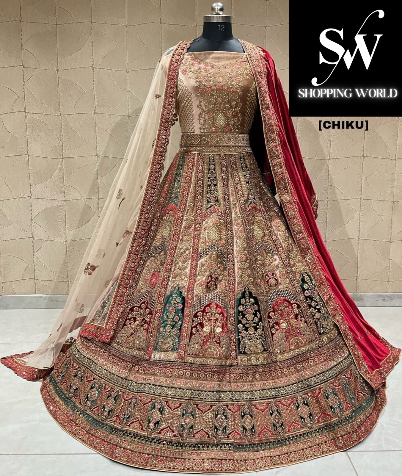 Beautiful chiku double duptta bridal lehenga