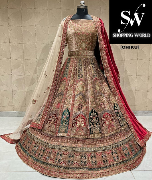 Hermosa lehenga nupcial chiku doble duptta