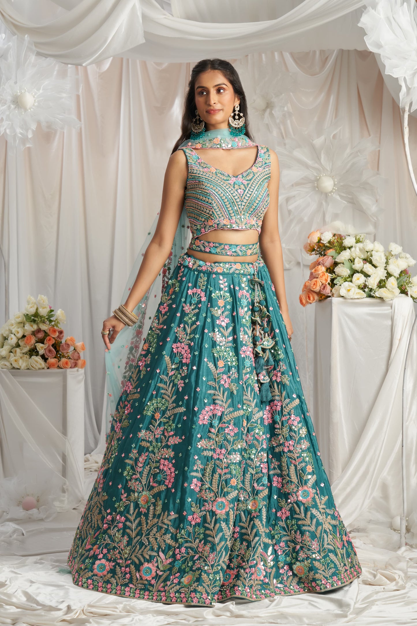 Cute rama green floral Lehenga