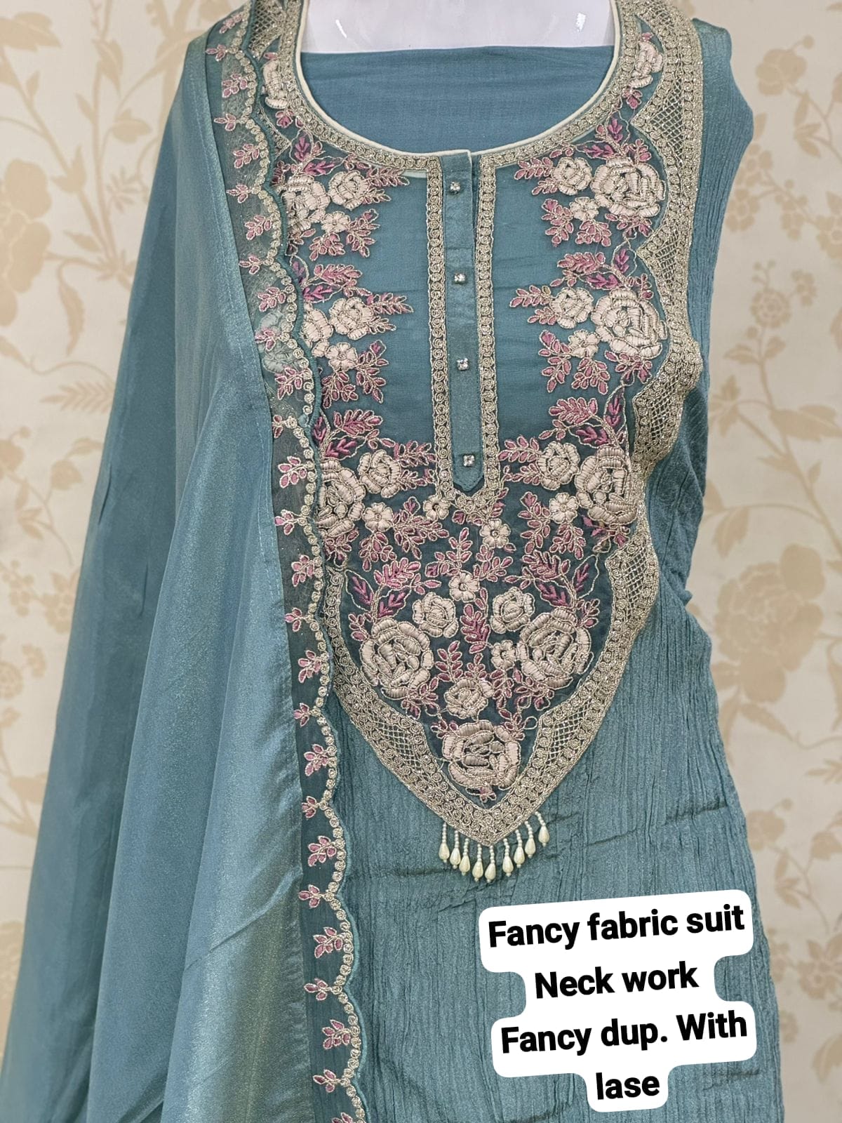 Pleasing blue fancy unstitched Salwar suits dress material (free size)