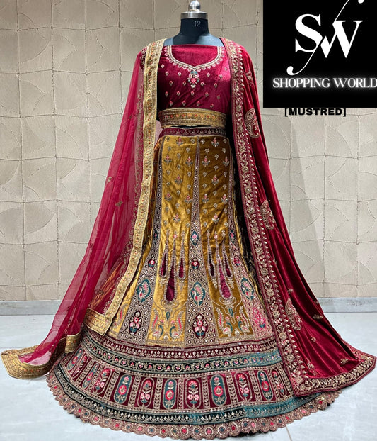 Stunning mustard double duptta bridal lehenga