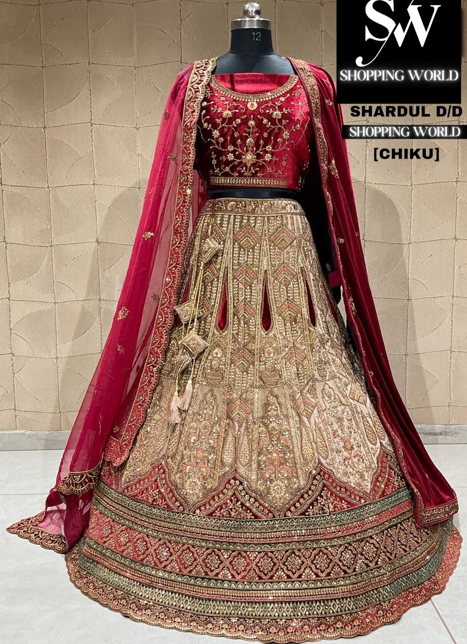 Lavishing chiku golden bridal lehenga