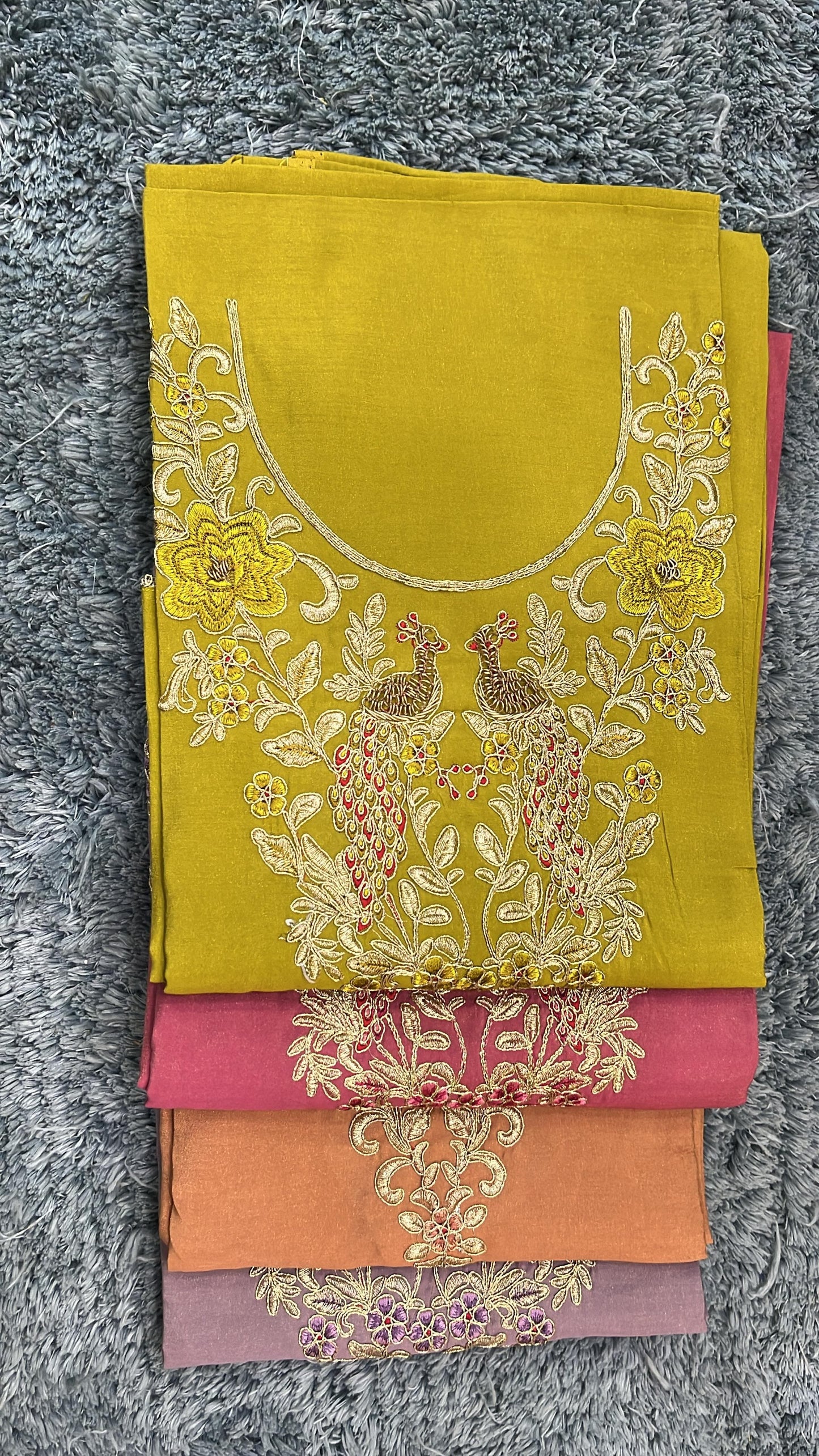 Glamorous yellow unstitched Salwar suits dress material (free size)