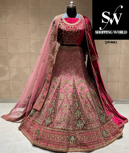 Increíble lehenga nupcial de doble duptta en color rosa pavo real