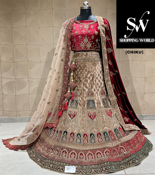 Lovely chiku double duptta bridal lehenga